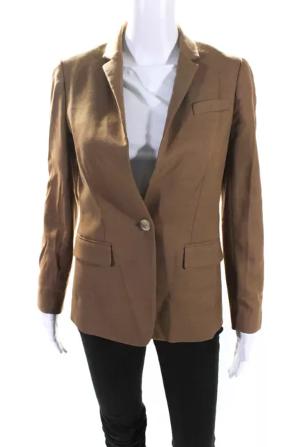 J Crew Womens Brown Wool One Button Long Sleeve Regent Blazer Jacket Size 2