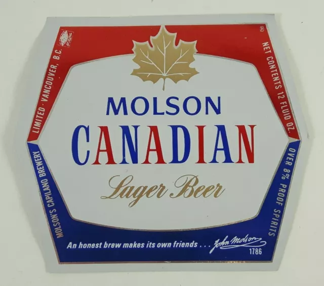 Molson Canadian Lager Beer Label  Molson's Capilano Brewery Vancouver BC Canada