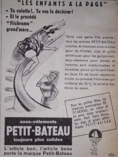 Publicité 1956 Les Sous-Vêtements Petit-Bateau Enfants A La Page - Advertising