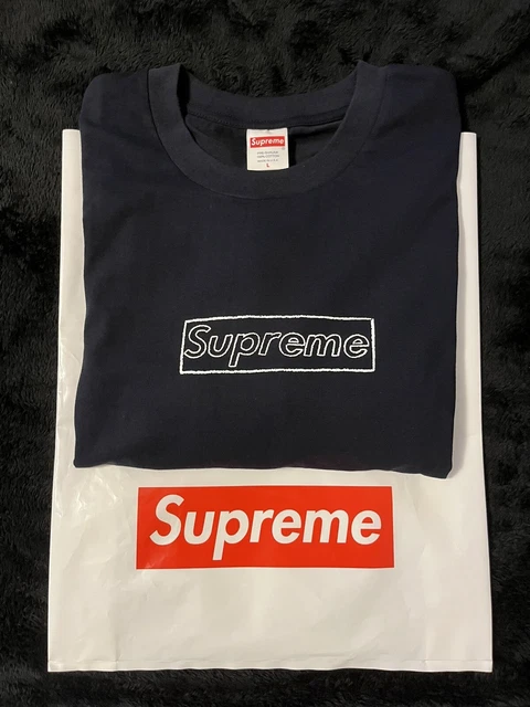 SUPREME KAWS CHALK Box Logo Tee Navy Blue Size Large Bogo T Shirt