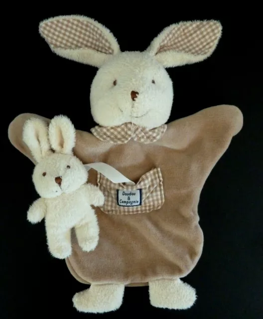 EB *. DOUDOU ET COMPAGNIE PLAT LAPIN MARIONNETTE BEBE beige poche vichy - TTBE