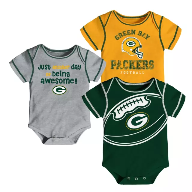 NFL Green Bay Packers Baby 3 Pack Bodysuit One Piece Creeper Set Size 3/6 Months