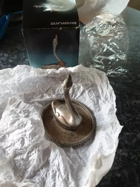 Vintage Silver Plated SEBA Swan Ring Holder/Trinket Dish Height 9.5 cm x 8.5 cm