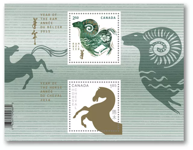 Canadá 2802a Lunar Nuevo Año RAM Caballo Souvenir Hoja MNH 2015