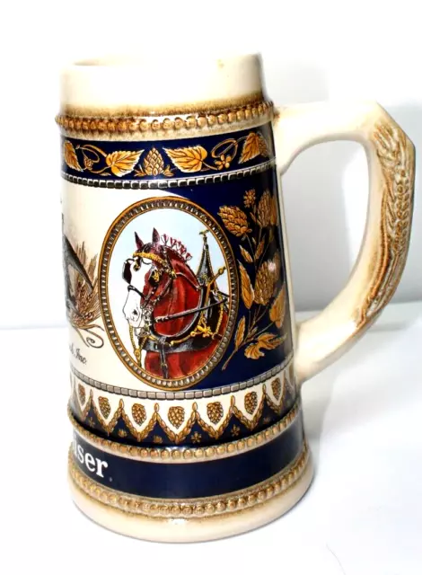 W. German Beer Stein  Staffel Stoneware Budweiser Clydesdales & Hops Decoration
