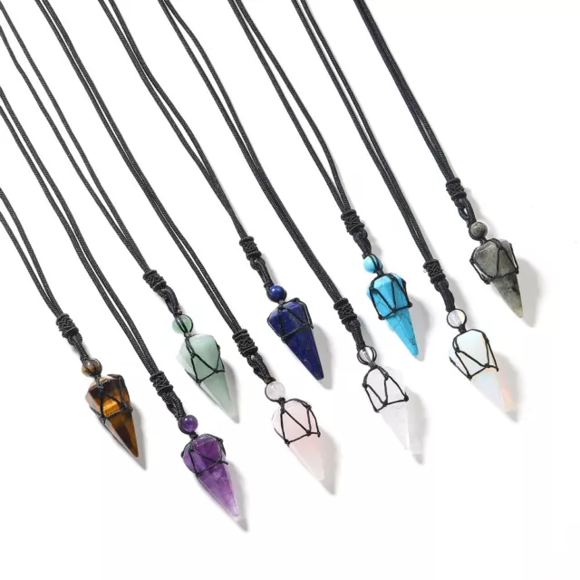 Reiki Chakra Pendant Healing Quartz Crystal Pendulum Necklace Cord Adjustable
