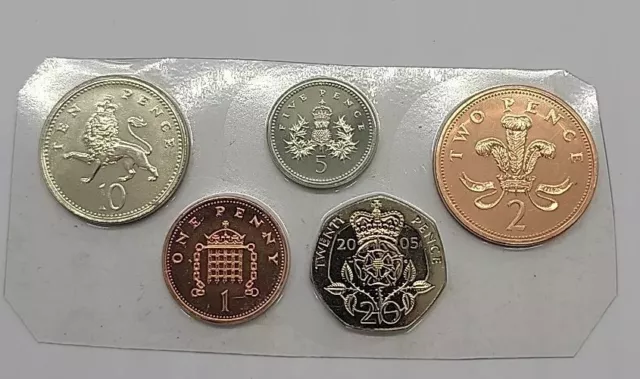 2005 Royal Mint Queen Elizabeth Brilliant Uncirculated BU 1p 2p 5p 10p 20p coins