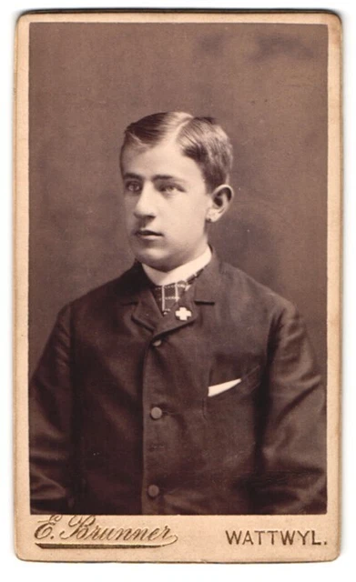Fotografie E. Brunner, Wattwyl, bei der Brücke, Portrait junger Mann im Anzug m