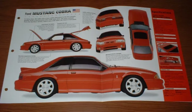 ★1993 Mustang Svt Cobra Spec Sheet Brochure Poster Print Photo 93 87 88 89 90 91