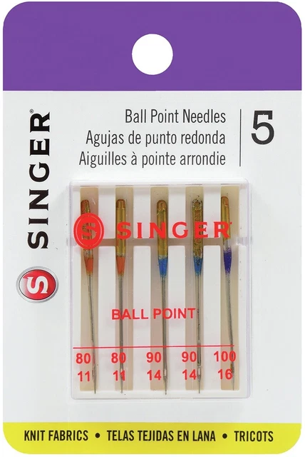 Singer Ball Point Needles SINGER UNIVERSAL BALL Point Machine Needles-Sizes 11/80 (2),14/90 (2 ...