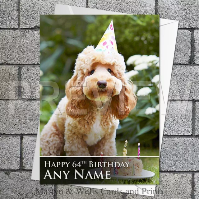 Cockapoo birthday card. 5x7 inch. Dog. Mum. Dad. Personalised, plus envelope.