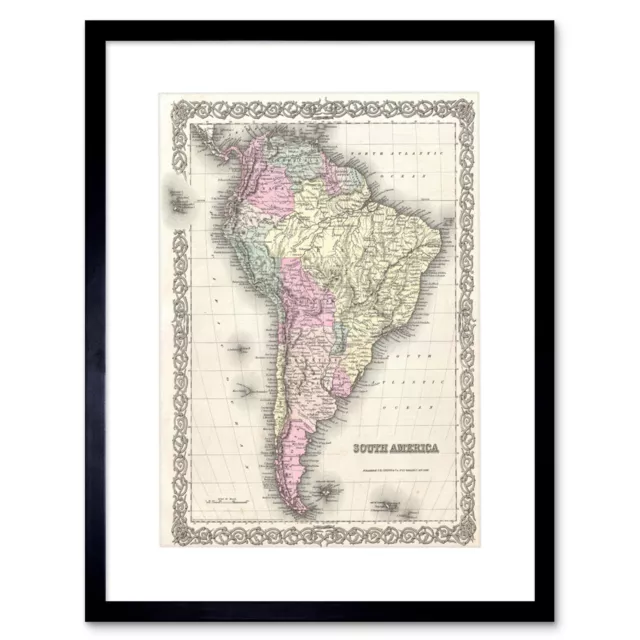 1855 Colton Map South America Vintage Framed Art Print Picture & Mount 12x16"