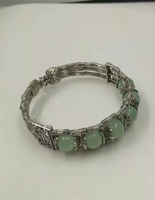 Tibet Silver Handmade Jade Bangle Bracelet Chinese Export 7.6"