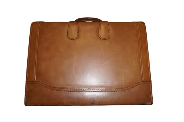 Vintage Briefcase Hard Leather Luggage Stitching Cognac Locking Combination