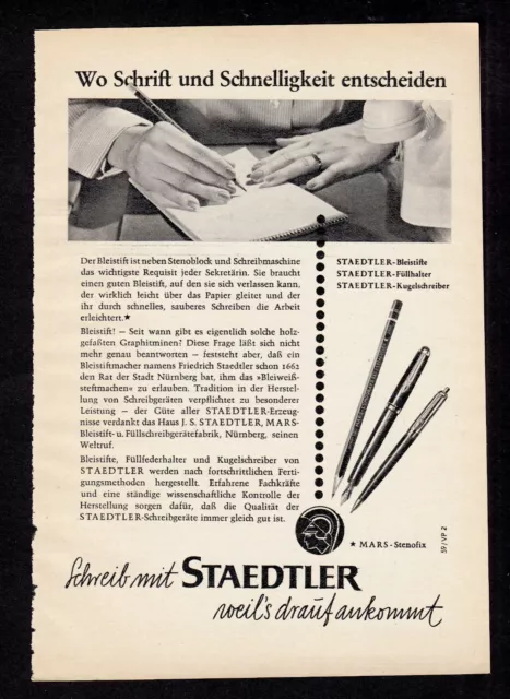 3w4915/ Alte Reklame von 1960 – Schreib mit STAEDTLER weil´s drauf ankommt.