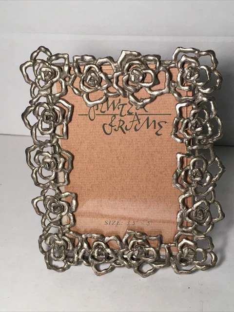 Vintage Gorgeous Metal Photo frame Beautiful Flowers Heavy 5” × 3.5”  Barron