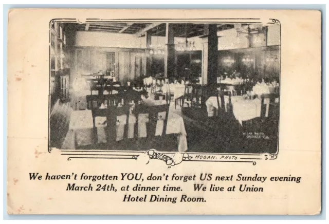 c1910's Union Hotel Dining Room Food Menu Restaurant Unposted Antique Postcard