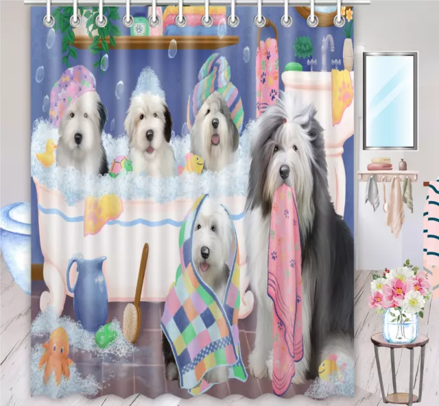 Halloween Old English Sheepdog Shower Curtain Bathtub Screens Personalized Hooks