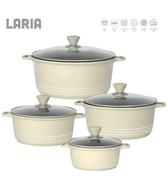 Laria Die Cast Stockpot Set - Aluminium 4Pcs Non Stick Coating Cooking Pot Cream