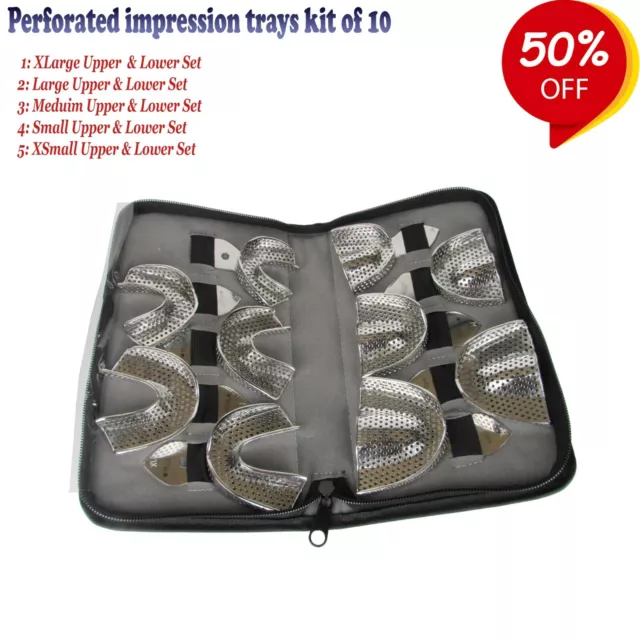 Dental Perforated Impression Trays for Adults Set of 10 with Pouch- ORTHODONTICS