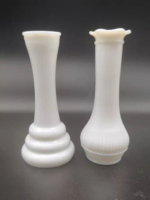 Set of 2 Vintage Randall White Milk Glass Bud Vases 6" Tall Bee Hive