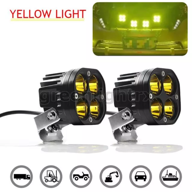 2X Offroad Yellow LED Work Light Bar 3in Fog Lamp Pods Truck SUV Spot Driving US