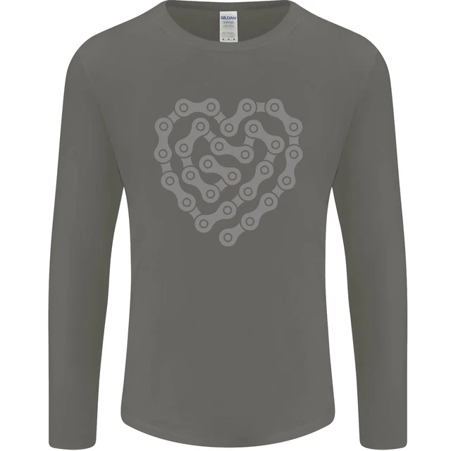 Bike Heart Chain Cycling Biker Motorcycle Mens Long Sleeve T-Shirt