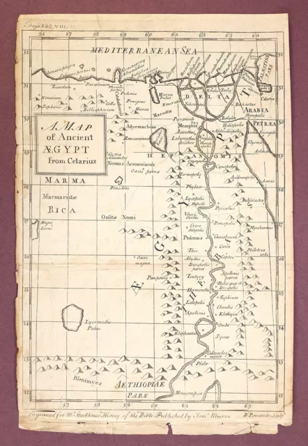 1750s Original Antique Map of Ancient Egypt from Celarius - M. Stackhouse