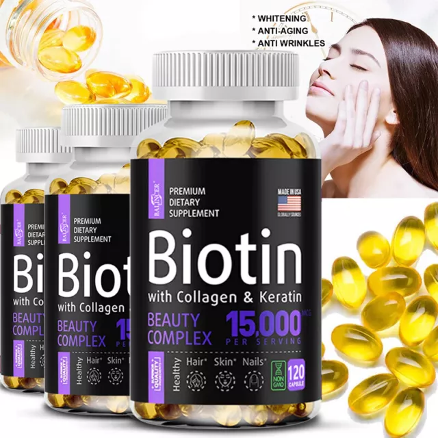 Hochdosiertes Biotin 15000 Mg + Kollagen + Keratin Für Haut, Haare, Nägel