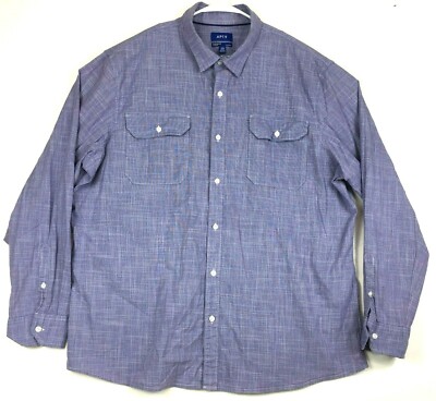 Apt. 9 Premier Flex Slim Fit Mens Size 2XL Shirt Long Sleeve Button Front Blue