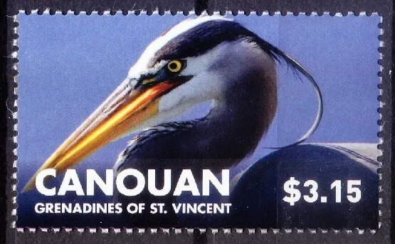 Canouan Vincent 2015 MNH, Water Birds,  Great Blue Heron