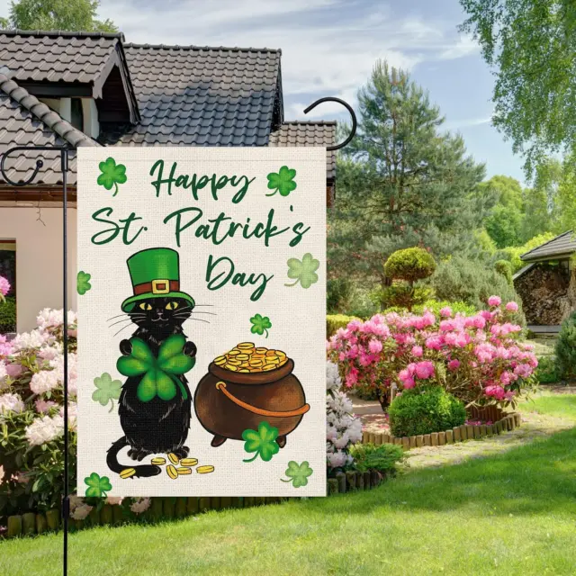 Happy St. Patrick's Day Black Cat House Flag or Garden Flag