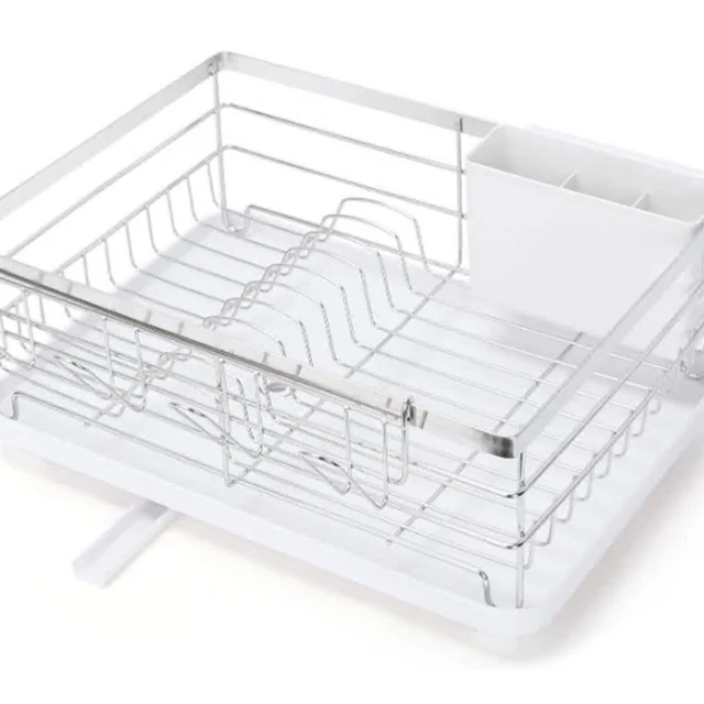 Stainless Steel Kitchen Dish Drying Rack w/ Utensil Holder & Drain Board Durable
