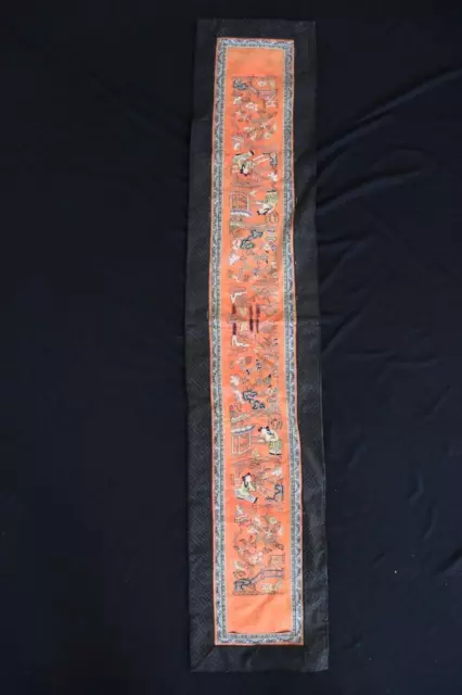 Selten Antik Chinesisch Qing Dynastie Seide Bestickt Panel 22.9cm By 117cm