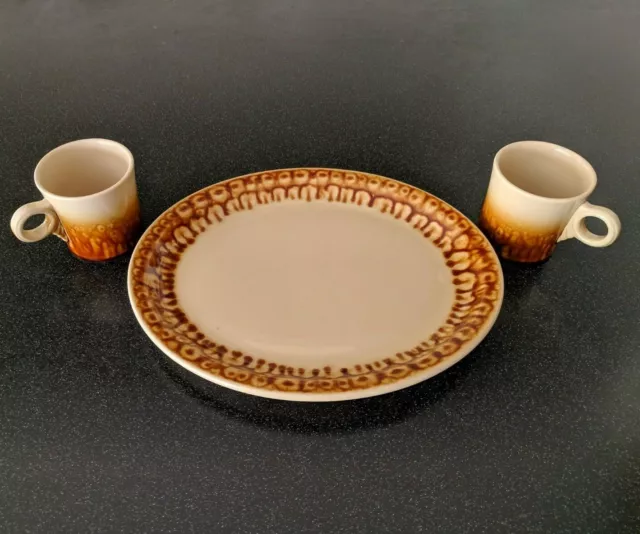 Rare Jackson China Restaurant Ware Brown Drip Oval Platter Coffee Mugs Brown