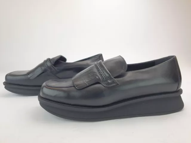 Zapatos de calidad dama mujer talla 7 EU 40 negro cuña zapatos de cuero con flecos