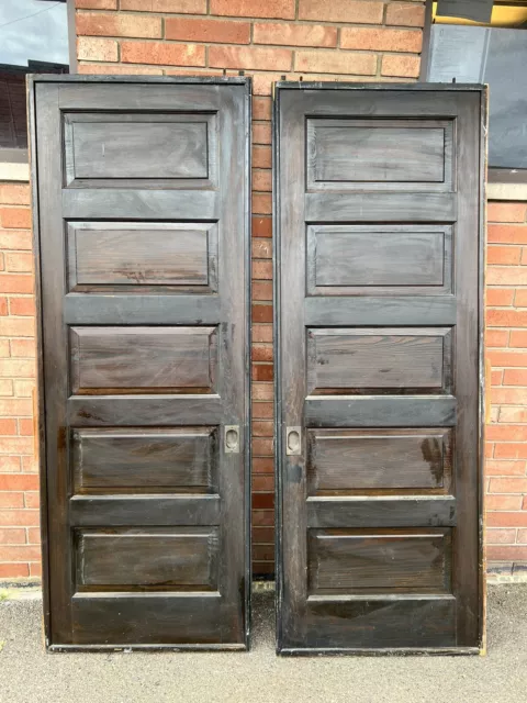Antique Pair Of 5 Panel Art Deco Parlor pocket doors 81.25” X 30.25” X 2” Thick