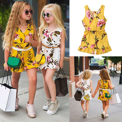 Toddler Kids Baby Girls Clothes Floral Sleeveless Romper Shorts Summer Outfits