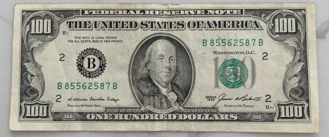 $100 ONE HUNDRED DOLLAR BILL - Old / Vintage 1985 Series - B District
