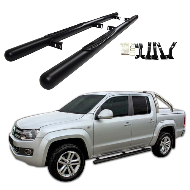 Marchepieds Latéraux pédale pour VW Amarok Double Cab 2010-22 Alu Gris Noir 2Pcs