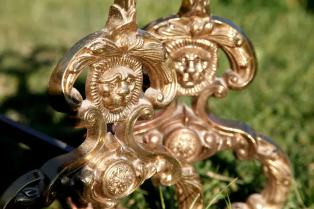 Paire de chenets anciens Louis XV bronze lions cheminée Antique French Andirons