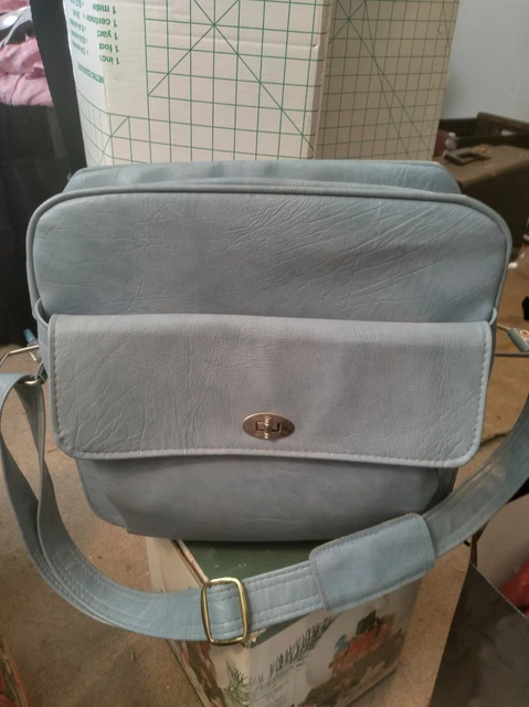 Vintage Samsonite Profile Blue Travel Bag Carry On Shoulder Strap Luggage W/Key