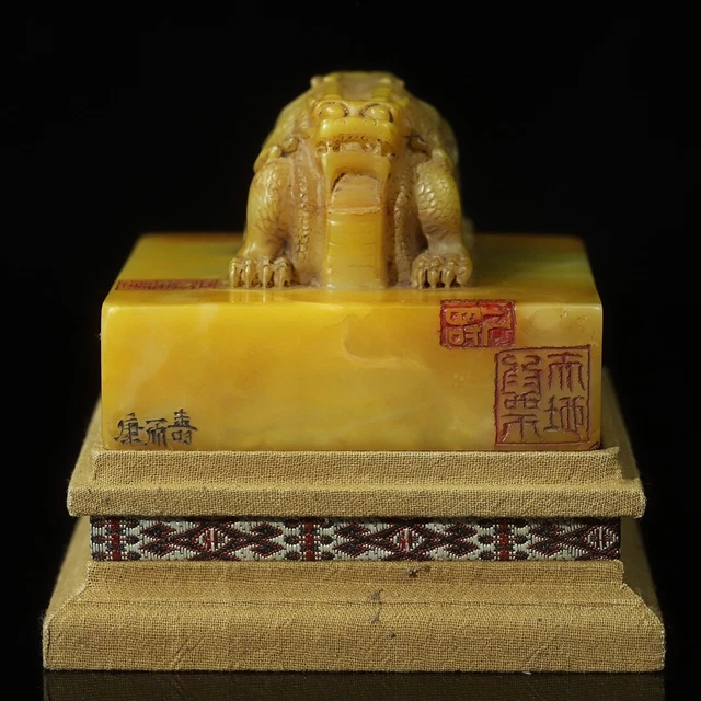 Chinese Exquisite Handmade dragon carving Shoushan Stone Statue Seal