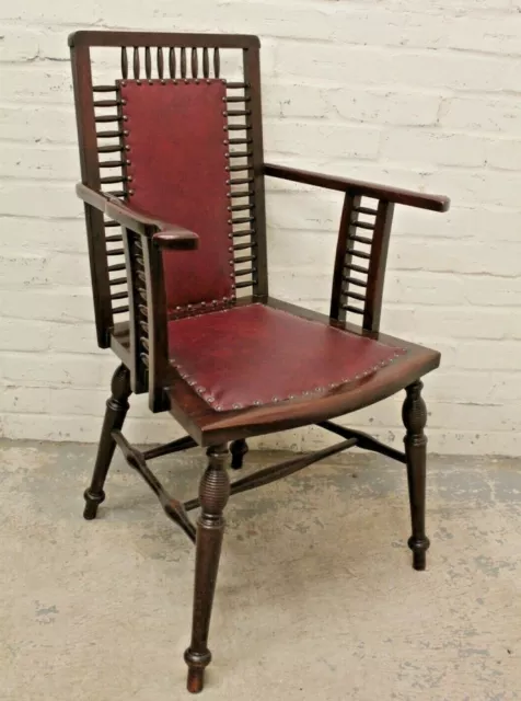 Antique Arts & Crafts Mahogany & Red Leather Armchair Elbow Chair (Can Deliver) 2