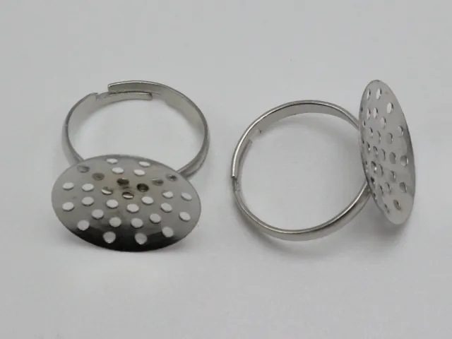 50 Silver Tone Adjustable Ring Blank Findings on Base 18mm Mesh Sieve Pad