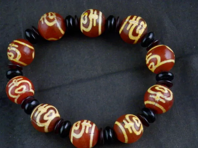 Exquisite Tibetan Agate Dzi *2Aquarius* Round Beads Prayer Bracelet HH113