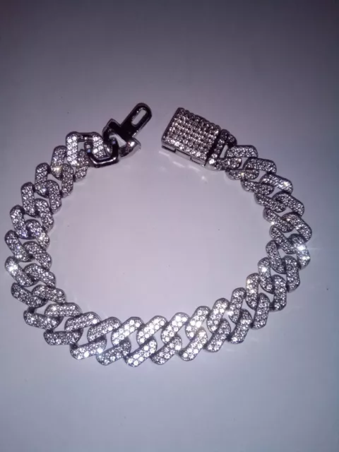 Men's 8" Miami Cuban 12mm Stainless Steel Iced Out Hip Hop CZ Bracelet w/ Drill