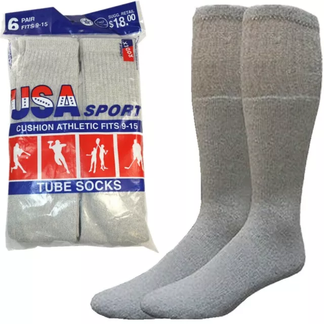 12 Paris Mens Grey Cotton Athletic Sports Tube Socks 26" Size 10-15 Made For USA