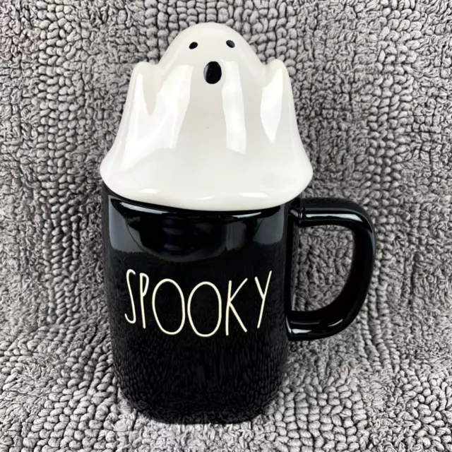 Rae Dunn Halloween Mug with Topper Spooky Ghost Black Brand New