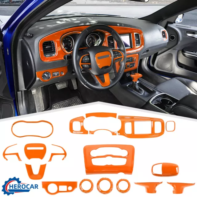 Center Console Steering Wheel Dash Kit Cover Trim For Dodge Charger 2015+Orange Center Console Steering Wheel Dash Kit Cover Trim For Dodge Charger 2015+Orange